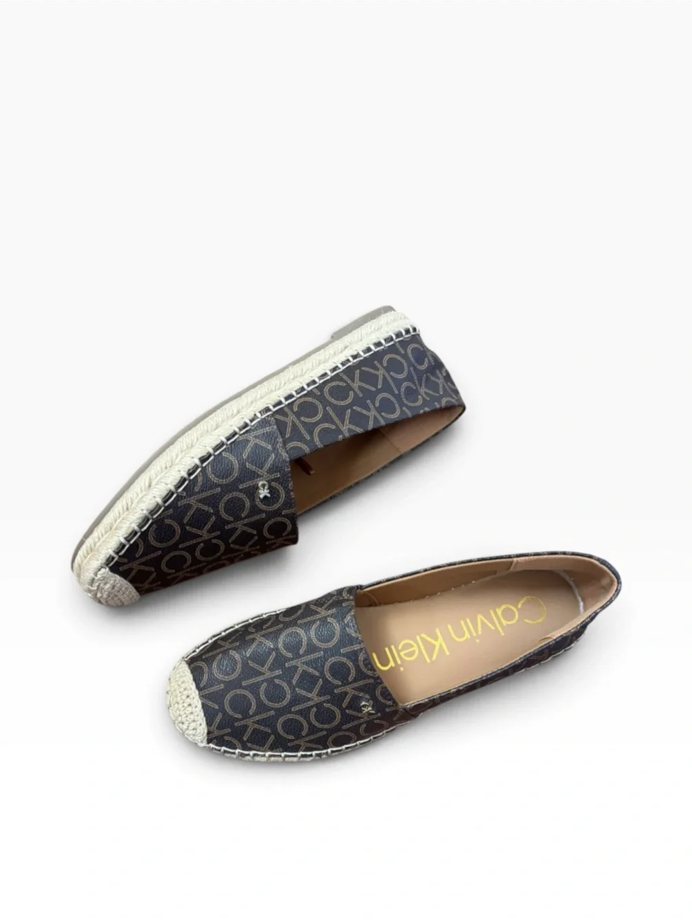 Calvin Klein Popular CK Monogram Espadrille Slip-On Shoes Brown Size 10M